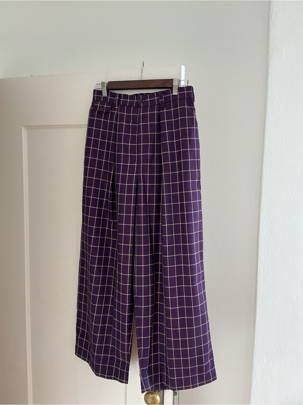 Purple Windowpane Wide-Leg Women’s Pants